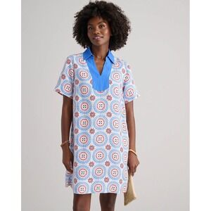 UNTUCKit Paola Dress Womens XL Linen Blend Blue Red Medallion Print Shift